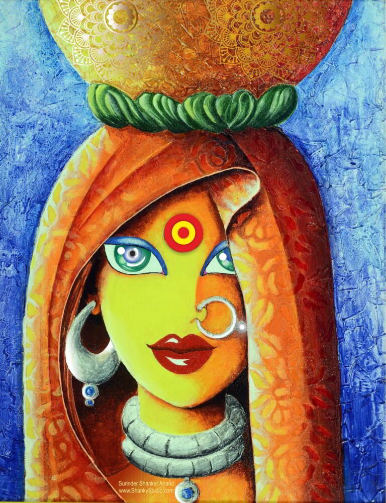 Acrylic Color Painting Village Girl Surinder Shanker Anand Shanky Studio