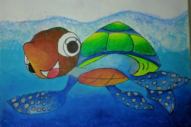 Shanky Studio Happy Tortoise Cartoon Oil Pastels Free Visual Art Class
