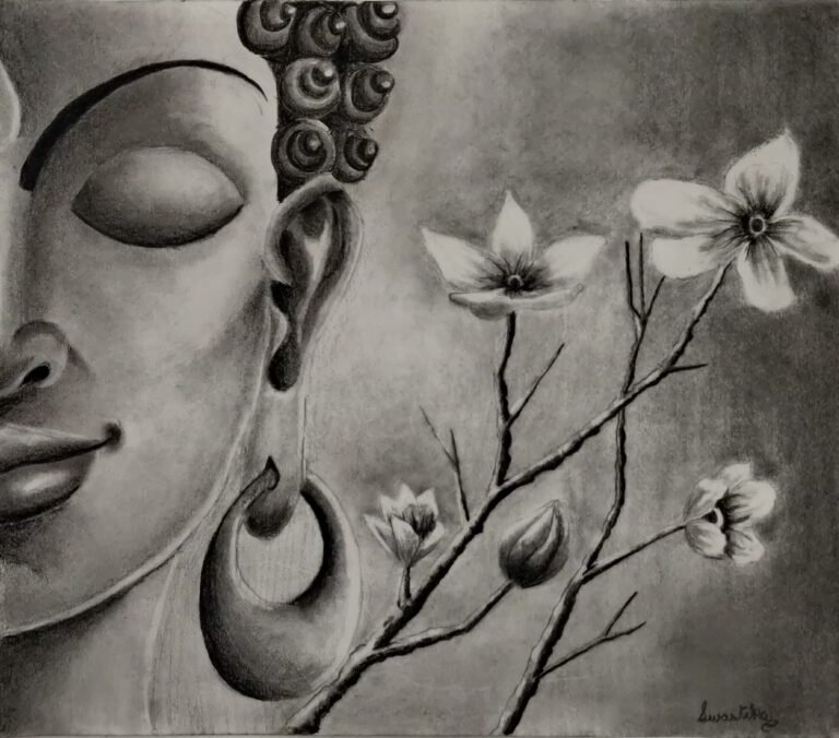 Shanky Studio Meditating Budhha Charcoal and Graphite Pencil from Imagination without reference picture