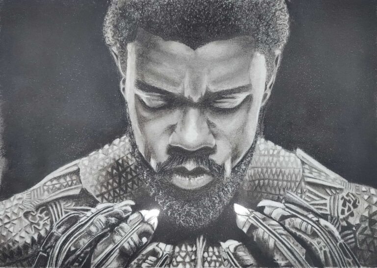 BLACK PANTHER : Swastika, a 9th grade student, Chadwick Boseman, Charcoal Portrait
